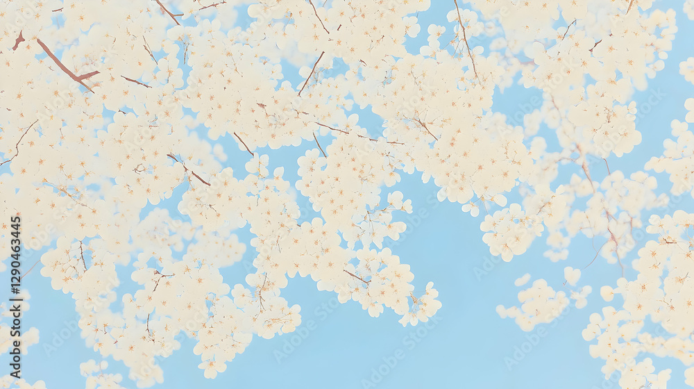 Fototapeta premium Spring Cherry Blossoms Against a Light Blue Sky