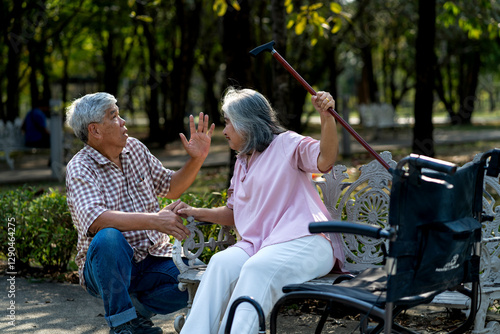 Wallpaper Mural Asian Elderly Couple Enjoying to relaxation together Park Torontodigital.ca