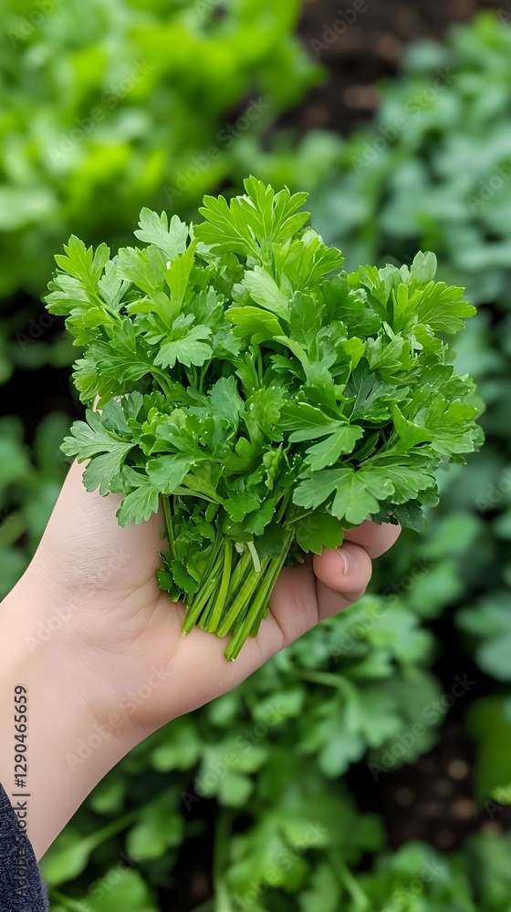Freshly Harvested Bunch of Parsley in Hand Green Herb Healthy Food Organic Gardening Freshly Harvested Bunch of Parsley in Hand Green Herb Healthy Food Organic Gardening
