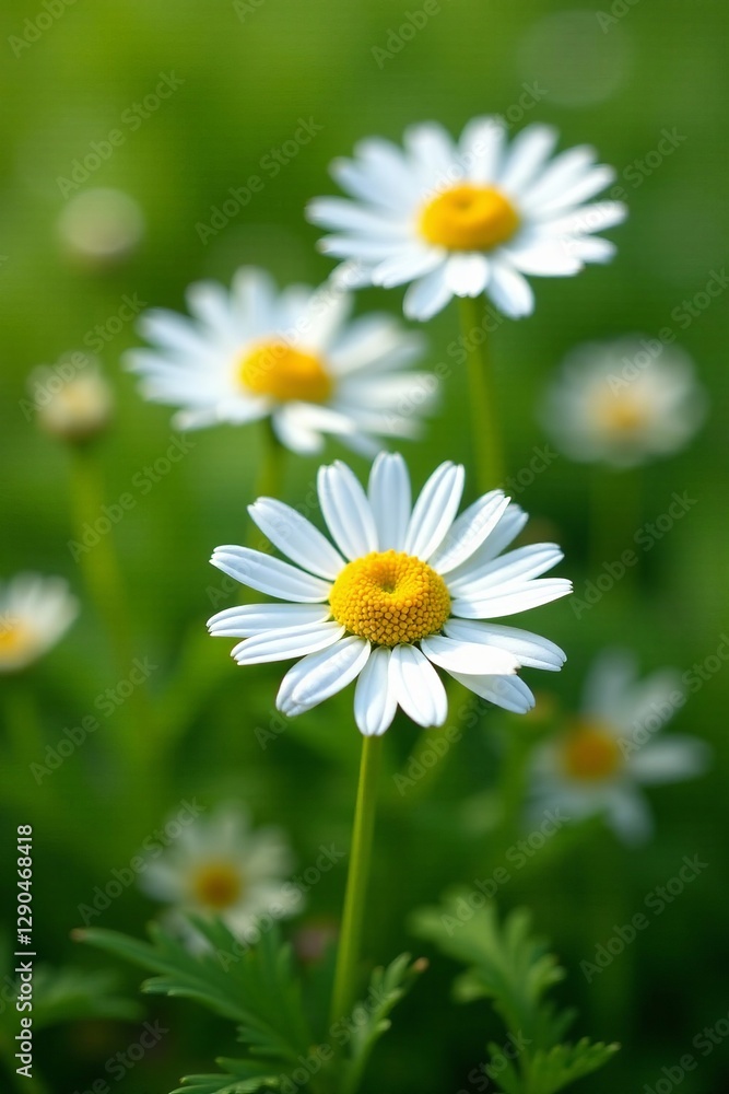 Close-up of daisy flowers blooming among green plants, blossom, nature Close-up of daisy flowers blooming among green plants, blossom, nature