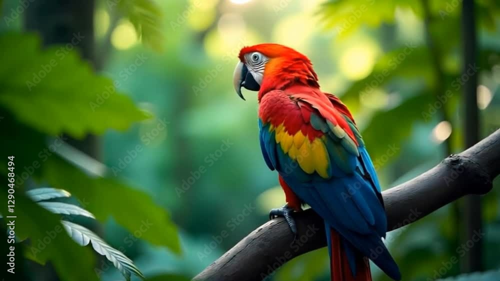 A vibrant parrot perched on a branch, surrounded by lush greenery. A vibrant parrot perched on a branch, surrounded by lush greenery.