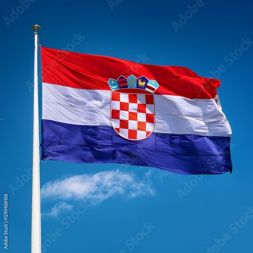 Fotografie Croatia flag waving in the wind against a blue sky background