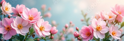 Close-up of delicate pastel spring blooms creating a beautiful floral border, spring, blooms
