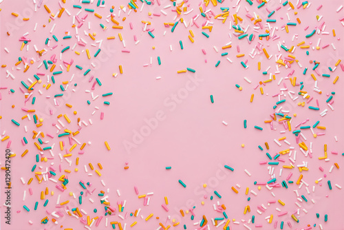 Colorful sprinkles on pink background