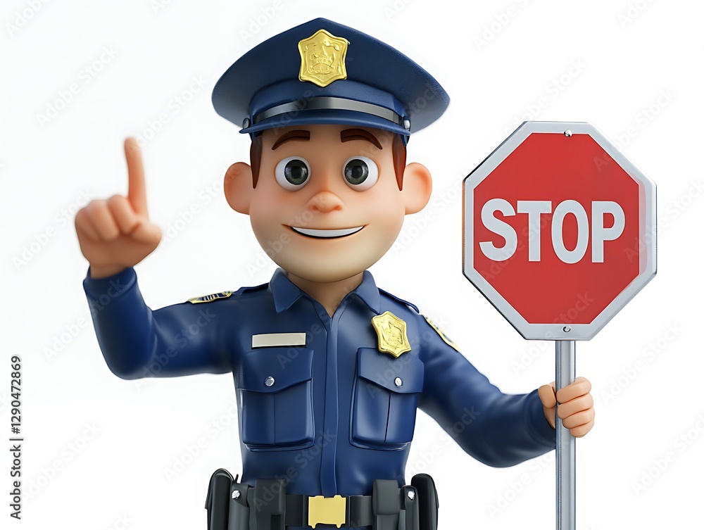 Police officer directing traffic city street 3d illustration urban front view