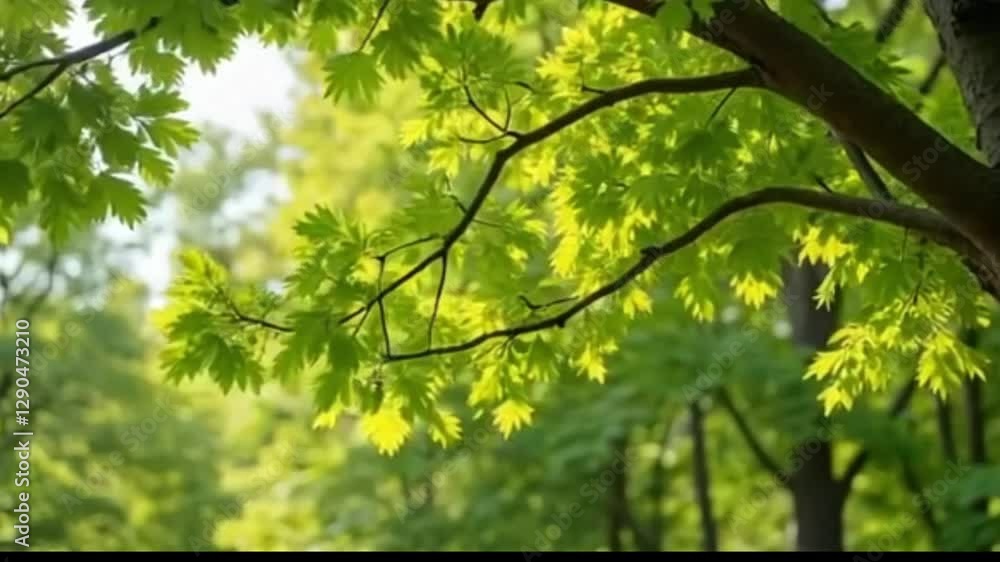 A gentle breeze blowing through the trees rustling the leaves and creating a soothing sound. Generative AI. A gentle breeze blowing through the trees rustling the leaves and creating a soothing sound. Generative AI.