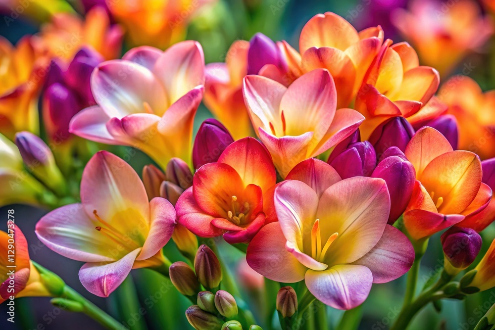 Fototapeta premium Vibrant Freesia Candela Blooms Close-Up Stock Photo