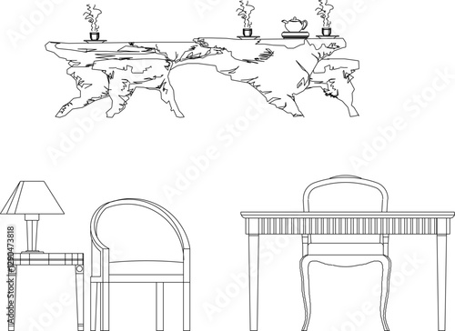 sketch vector silhouette illustration design furniture table chair dining room vintage classic modern