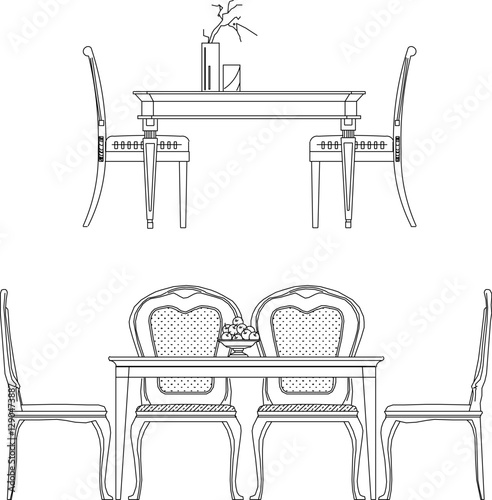 sketch vector silhouette illustration design furniture table chair dining room vintage classic modern 