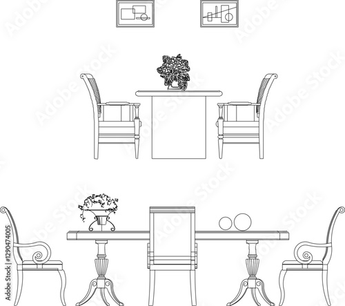 sketch vector silhouette illustration design furniture table chair dining room vintage classic modern