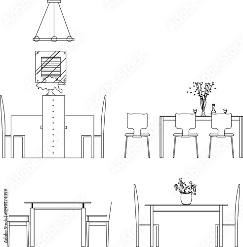 sketch vector silhouette illustration design furniture table chair dining room vintage classic modern 