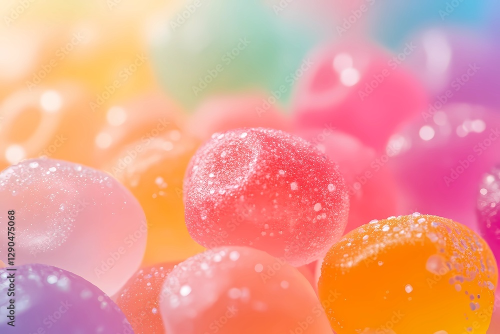 Colorful gummy candies arranged in a vibrant composition, showcasing various shapes and flavors, perfect for confectionery branding and advertisements, book illustration style Colorful gummy candies arranged in a vibrant composition, showcasing various shapes and flavors, perfect for confectionery branding and advertisements, book illustration style