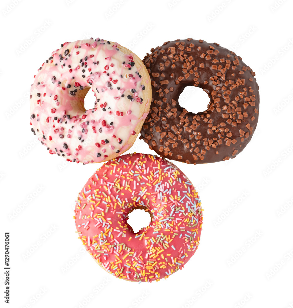 iced ring donuts with sprinkles and cookie crumbs on transparent background iced ring donuts with sprinkles and cookie crumbs on transparent background
