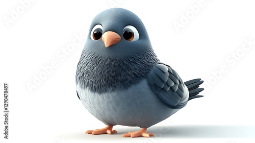 Cute cartoon pigeon character studio 3d model white background fun