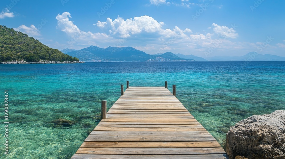 Serene Turquoise Waters and Wooden Pier, Perfect Summer Destination Serene Turquoise Waters and Wooden Pier, Perfect Summer Destination