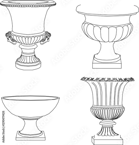 sketch vector silhouette illustration design Cast Stone Pots classic vintage ethnic model 