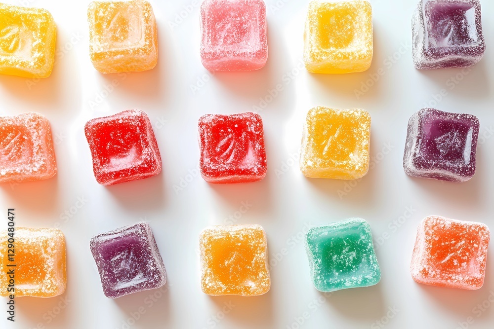 Assorted gummy sweets in a close-up view, highlighting the sugar-coated texture and bright colors, ideal for packaging and promotional designs, comic book style Assorted gummy sweets in a close-up view, highlighting the sugar-coated texture and bright colors, ideal for packaging and promotional designs, comic book style
