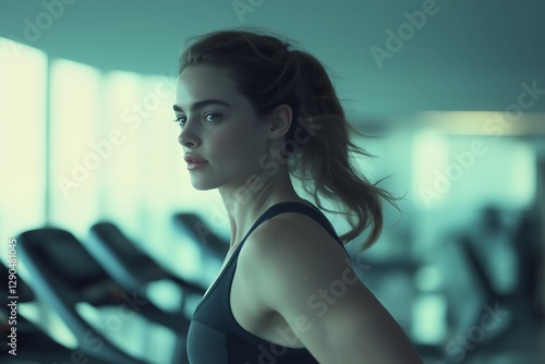 Free Download Young caucasian female in gym focused on fitness workout - GFXLoad