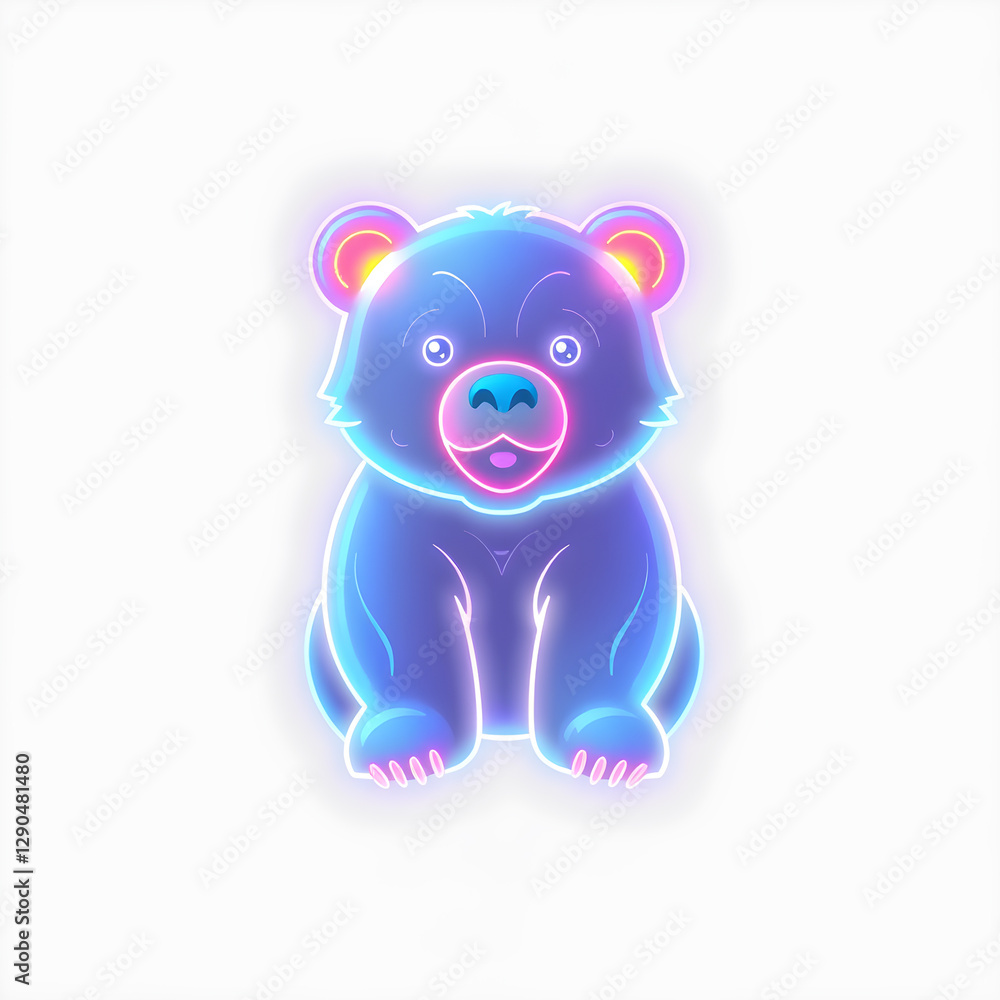 Naklejka premium Bear holographic 3D icon. neon symbol vector illustration isolated on white background. Generative AI