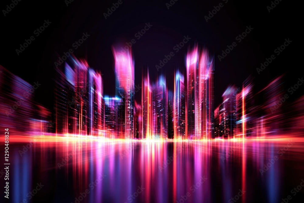 Abstract cityscape with bright neon lights reflecting in the water and dark background Abstract cityscape with bright neon lights reflecting in the water and dark background