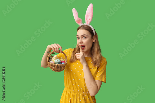 Young woman in bunny ears h...