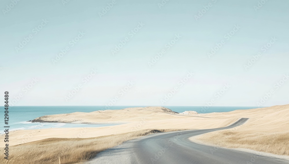 Empty Coastal Road Winding Through Dry Landscape Empty Coastal Road Winding Through Dry Landscape