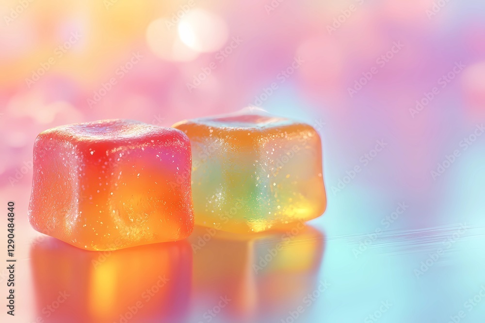 A scattered pattern of fruity gummy candies in multiple colors, arranged dynamically for branding, promotional materials, and product packaging, book illustration style A scattered pattern of fruity gummy candies in multiple colors, arranged dynamically for branding, promotional materials, and product packaging, book illustration style