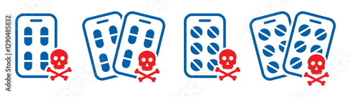 Drugs overdose set icon, vector illustration