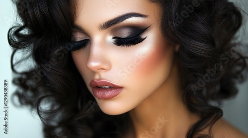 Wallpaper Mural A sophisticated brunette with rich, dark curls and a dramatic smoky eye look, set against. picture Torontodigital.ca