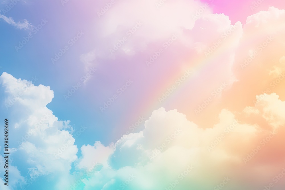 Ethereal pastel rainbow sky with soft gradient clouds, dreamy blurred nature backdrop for vintage posters, branding materials and book covers. Ethereal pastel rainbow sky with soft gradient clouds, dreamy blurred nature backdrop for vintage posters, branding materials and book covers.