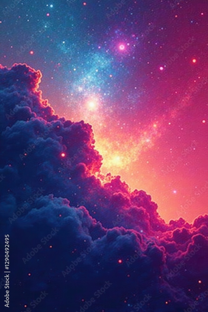 Celestial Dreamscape A Vivid Symphony of Pink and Blue Nebulae Adorned with Sparkling Stars and Soft, Dreamlike Clouds Celestial Dreamscape A Vivid Symphony of Pink and Blue Nebulae Adorned with Sparkling Stars and Soft, Dreamlike Clouds