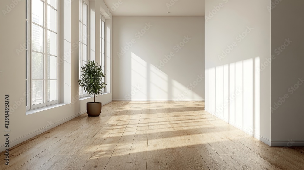 Bright Sunlight Streams Through Large Windows Into an Empty Room With Polished Wooden Floors, Creating a Warm and Inviting Atmosphere During the Daytime Bright Sunlight Streams Through Large Windows Into an Empty Room With Polished Wooden Floors, Creating a Warm and Inviting Atmosphere During the Daytime