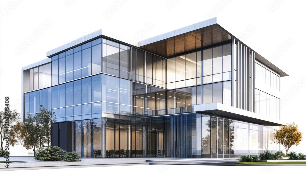 Fototapeta premium Modern office building exterior, corporate structure, urban landscape