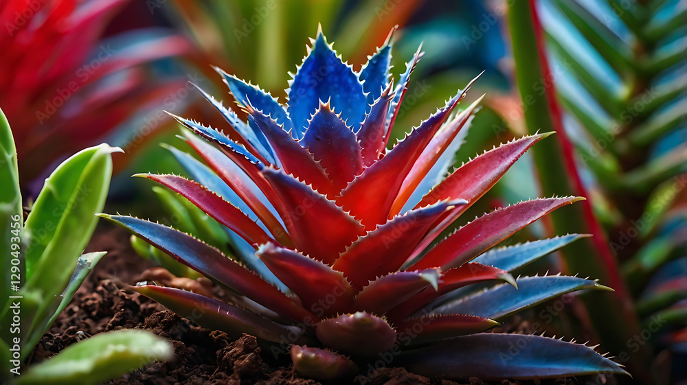 cactus in the garden-Vibrant Red and Blue Succulent Plant in Close-Up Macro Photography cactus in the garden-Vibrant Red and Blue Succulent Plant in Close-Up Macro Photography