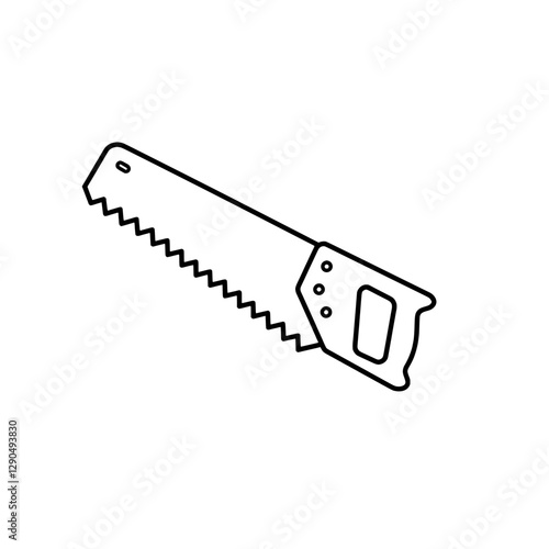 Hand Saw Outline: A detailed outline illustration of a hand saw, a fundamental tool for carpentry and woodworking. This simple image highlights the tool's shape and construction.