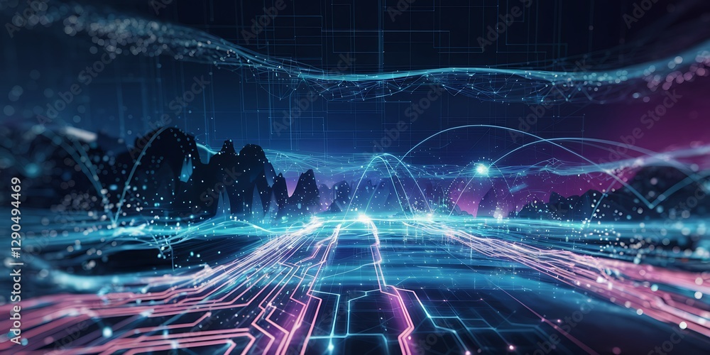 Fototapeta premium digital background, futuristic tech, high-tech wallpaper, AI design, neural networks, artificial intelligence, data transfer, cyber security, encryption theme, machine learning, blockchain technolog