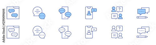 Chat icon set in two styles, Duotone and Thin Line style. Editable stroke. chat, bubble chat, chat box, facetime, job interview, answer