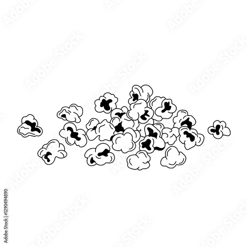 Pile of Popcorn: A simple yet inviting illustration of a pile of popcorn kernels. evoking the delightful sensory experience of enjoying a snack.
