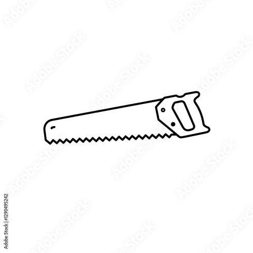 Hand Saw Icon: A black and white hand saw isolated, embodying simplicity and the essence of carpentry and DIY projects.