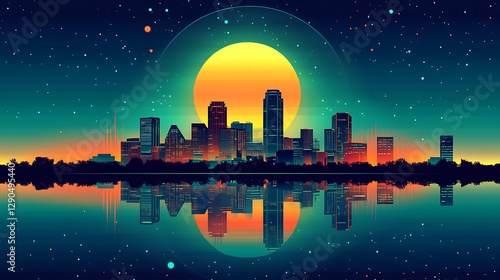 Austin Skyline, Night, Reflection, Sunrise