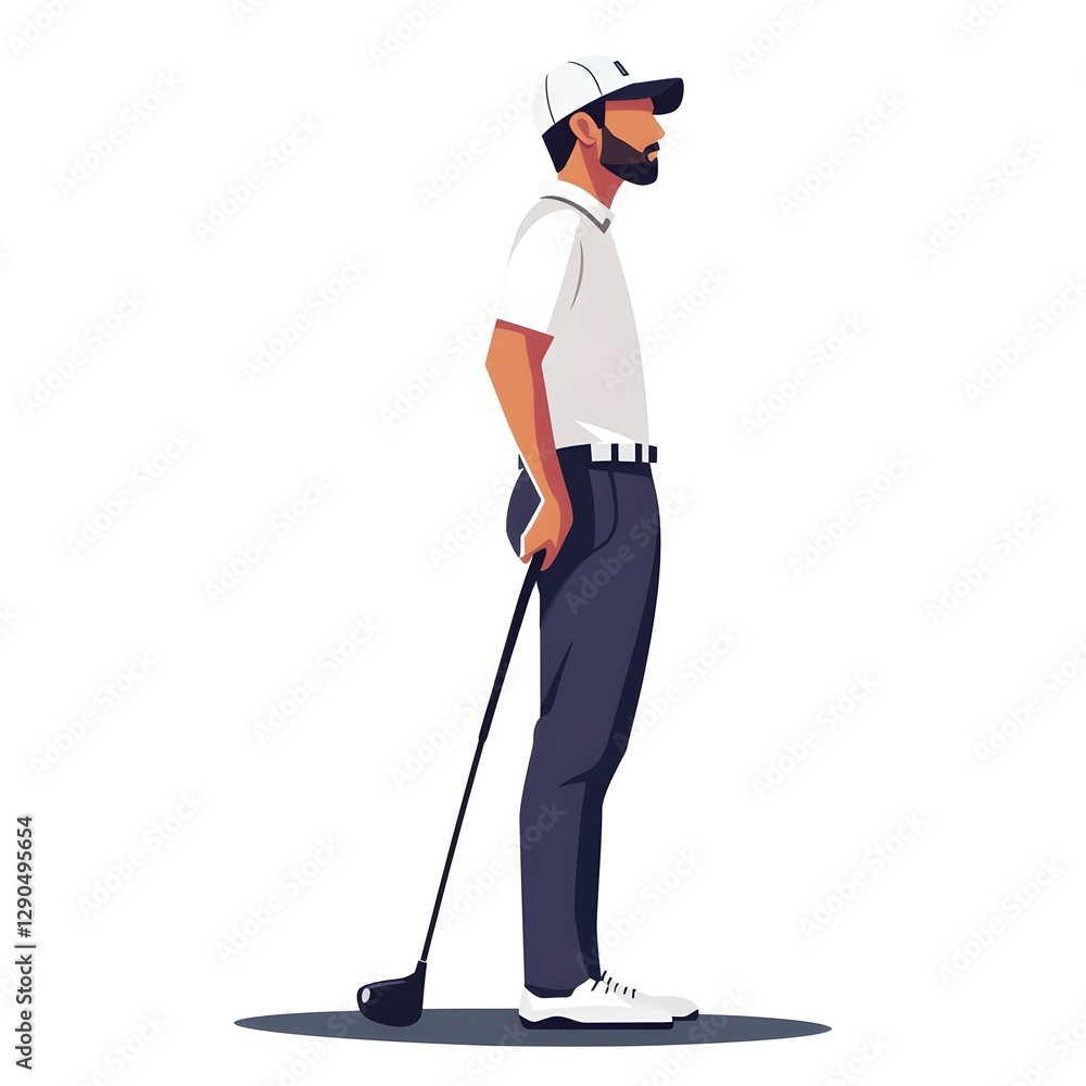 A man in a white shirt and blue pants is holding a golf club A man in a white shirt and blue pants is holding a golf club