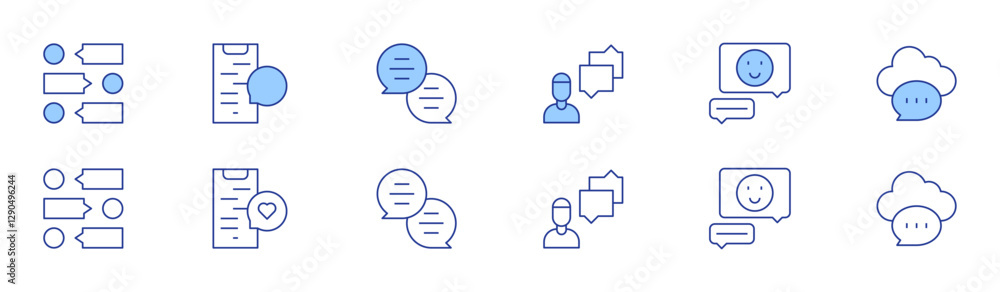 Chat icon set in two styles, Duotone and Thin Line style. Editable stroke. Favorite Mobile Chat, Friendly Conversation, Medical Messaging Chat icon set in two styles, Duotone and Thin Line style. Editable stroke. Favorite Mobile Chat, Friendly Conversation, Medical Messaging