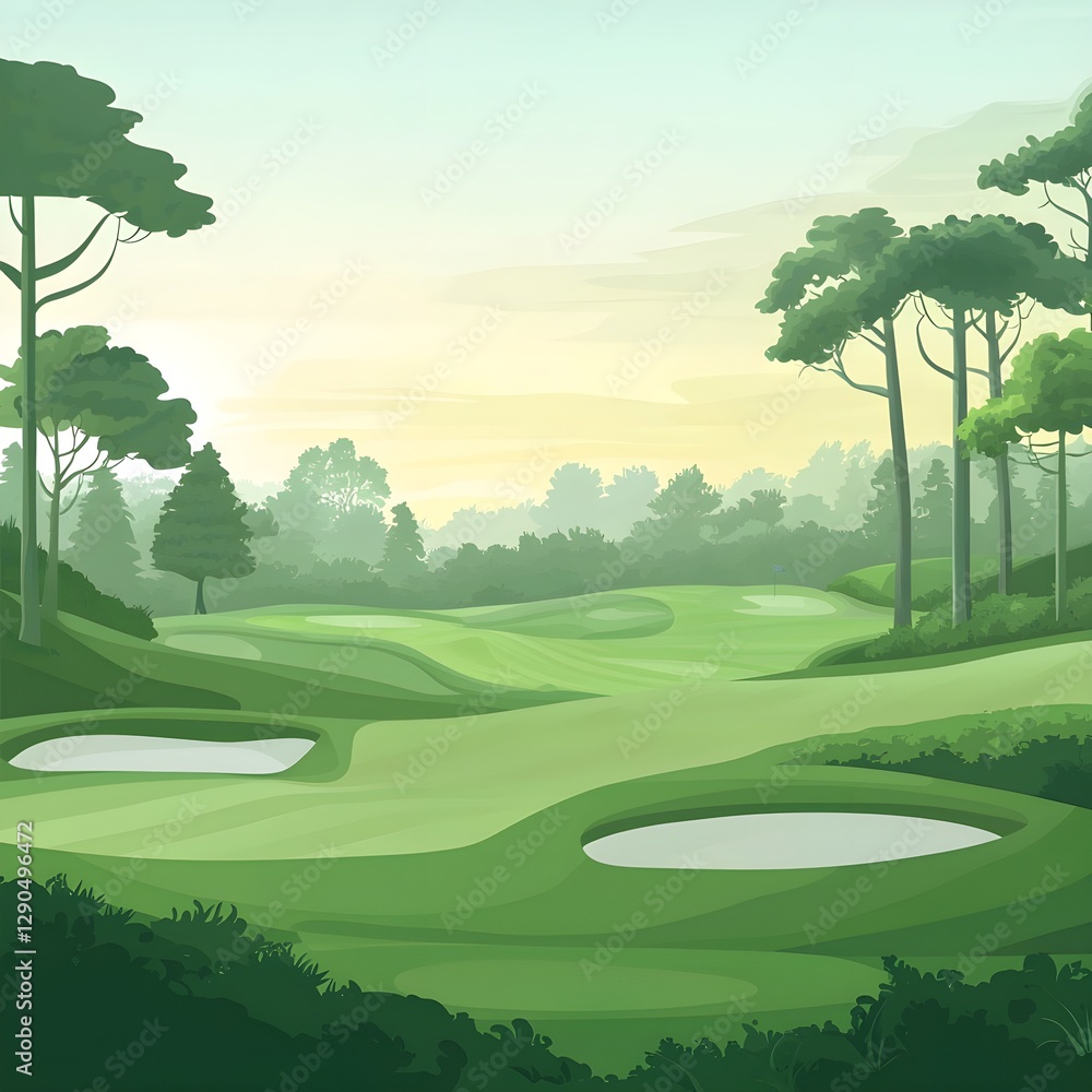 A golf course with a forest in the background A golf course with a forest in the background