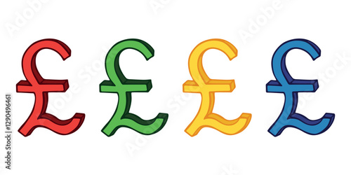 Hand drawn british pound currency symbol set Brush stroke doodle Single element for design