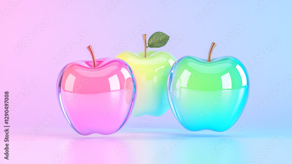 Obraz premium Minimalist layout of deconstructed apples floating in a pastel-colored environment, gentle