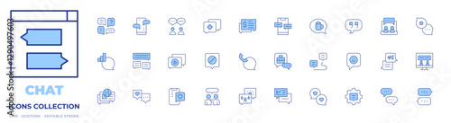 Chat icons collection. Line Duotone style, editable stroke. opinions, weather, conversation, chat, online chat, chatting, video chat, chat bubble, disagree