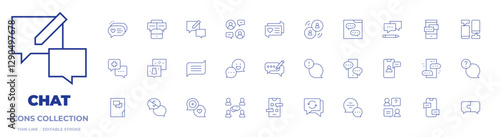 Chat icons collection. Thin Line icons, editable stroke. chat bubble, chat, bubble chat, chat box, discussion, facetime, group, job interview