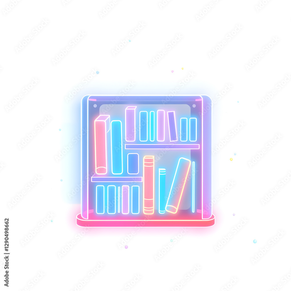 Book shelf holographic 3D icon. neon symbol vector illustration isolated on white background. Generative AI Book shelf holographic 3D icon. neon symbol vector illustration isolated on white background. Generative AI