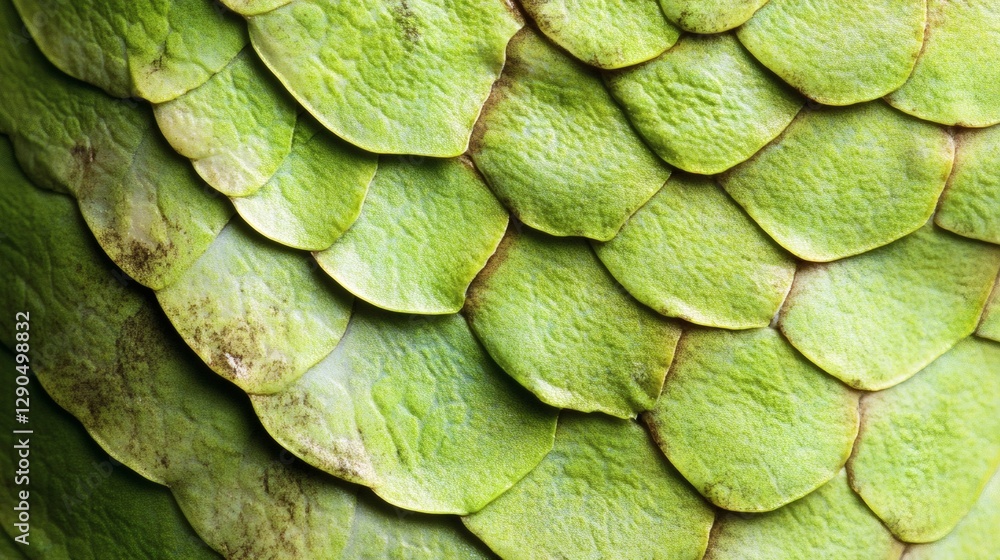 Obraz premium Intricate patterns of vibrant green scales on a tropical plant showcasing nature's design