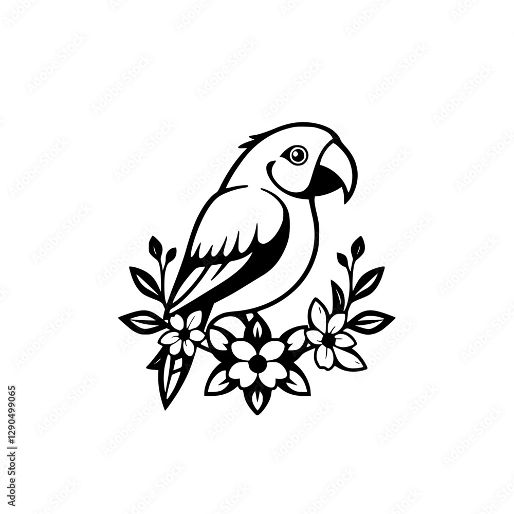Obraz premium Black and white parrot on top of flower decoration.
